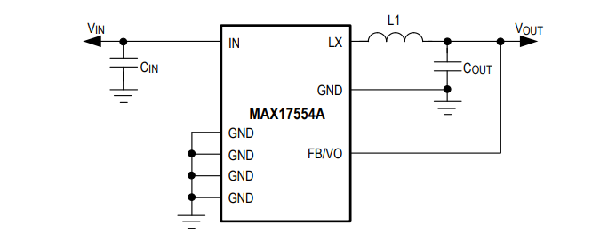 应用电路图 - Analog Devices / Maxim Integrated MAX17554/MAX17555同步降压直流-直流转换器